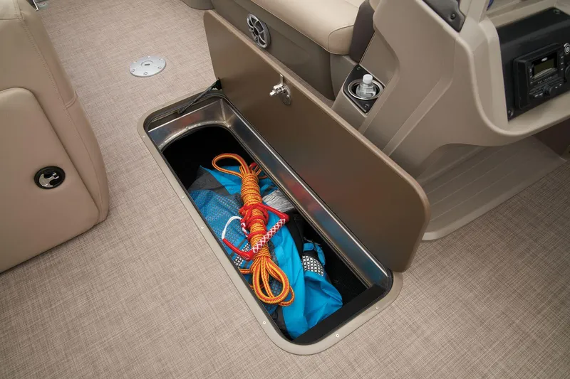 Slide: The Image of Under-seat storage compartment in 2024 Sun Tracker Party Barge 22 XP3. - 28
