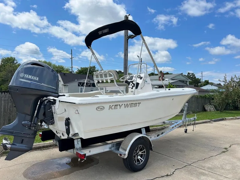 Slide: The Image of 2024 Key West 179 FS boat on trailer with Yamaha outboard motor. - 6