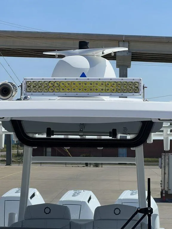 Slide: The Image of 2024 Fountain 38 TE boat with advanced lighting and radar system. - 41