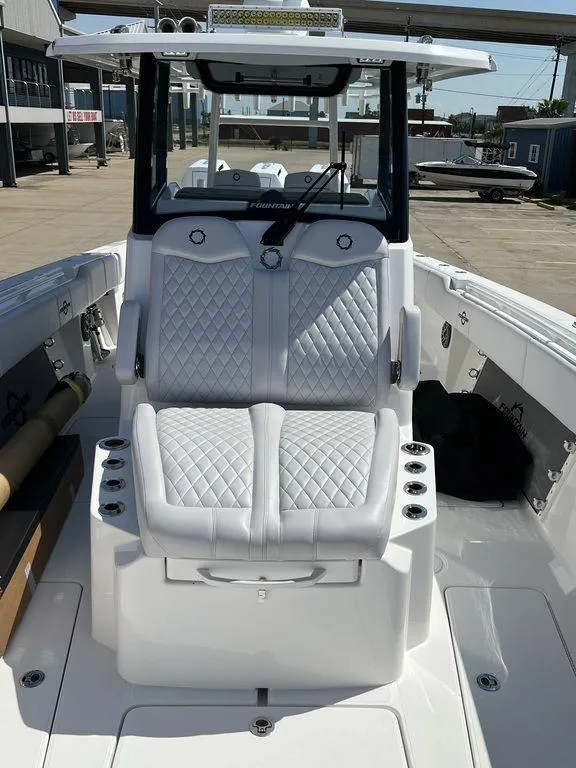 Slide: The Image of 2024 Fountain 38 TE boat with luxurious seating and modern design. - 42