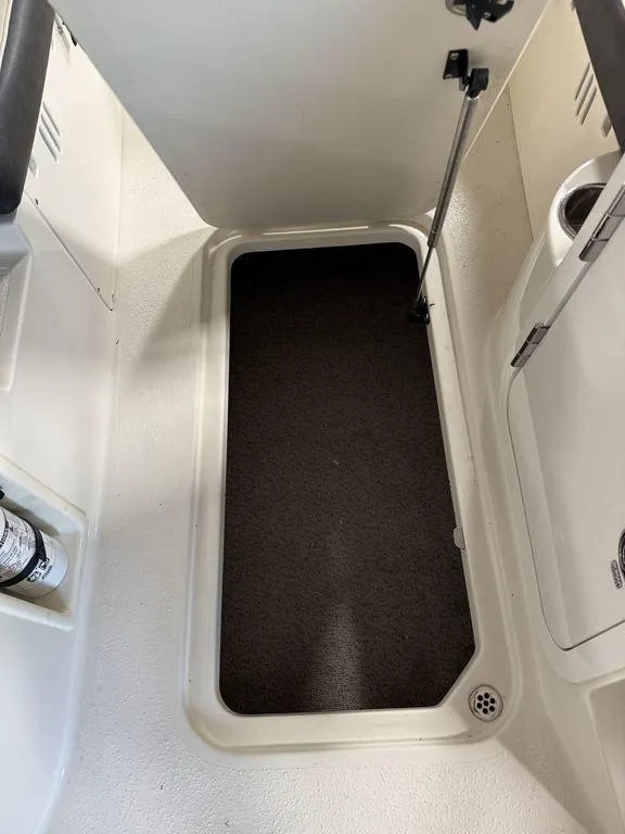Slide: The Image of 2024 Stingray 192SC boat interior with storage compartment and carpeted floor. - 19