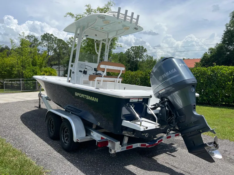 Slide: The Image of 2013 Sportsman 227 MASTERS boat on trailer with Yamaha outboard motor. - 25