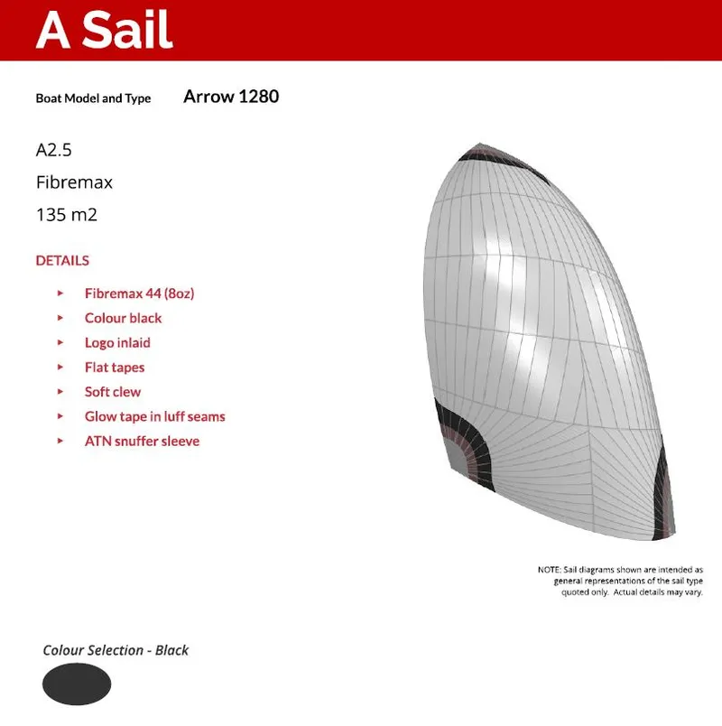 Slide: The Image of A Sail for Schionning Arrow 1280 S, 2024 model, A2.5 Fiberglass, 135 m2, black - 11