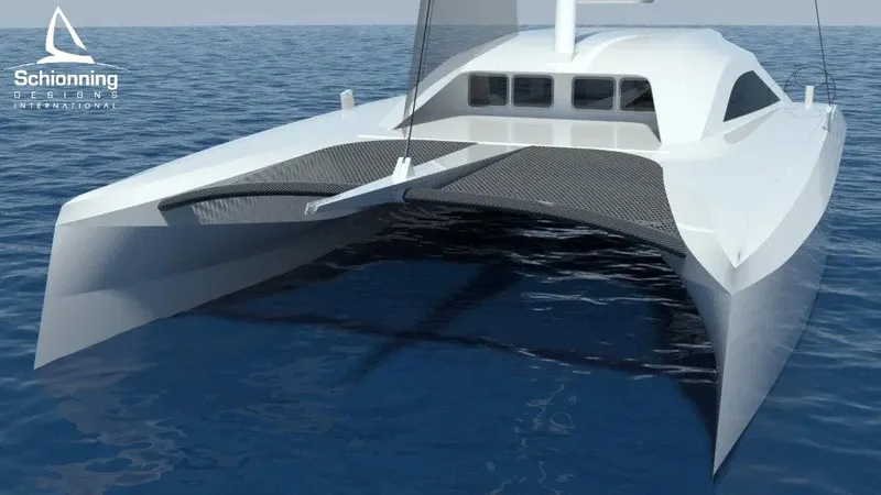 Slide: The Image of 2024 Schionning Arrow 1280 S catamaran sailing on open sea. - 3