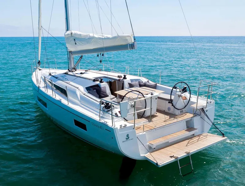 The Image of 2026 Beneteau Oceanis 40.1 sailboat on calm blue sea, rear view. - 0