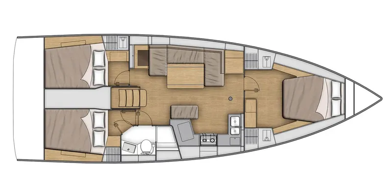 Slide: The Image of Floor plan of a 2026 Beneteau Oceanis 40.1 sailboat, featuring cabins and living areas. - 34
