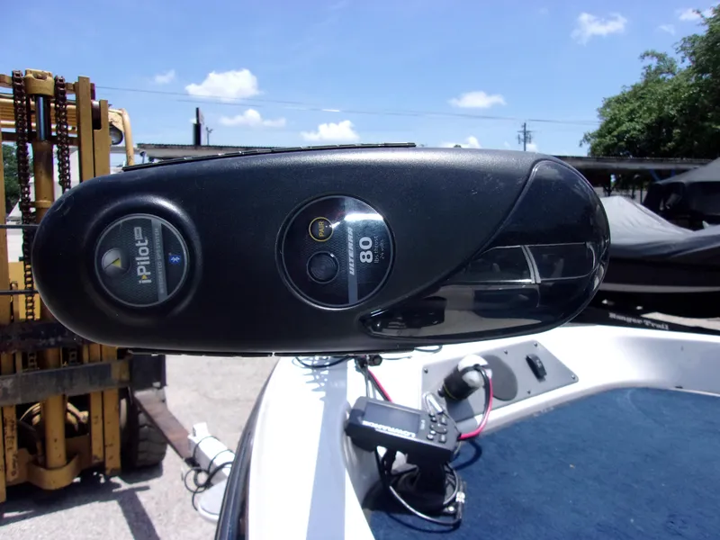Slide: The Image of Close-up of a 2007 Skeeter SL 180 boat's iPilot trolling motor. - 12