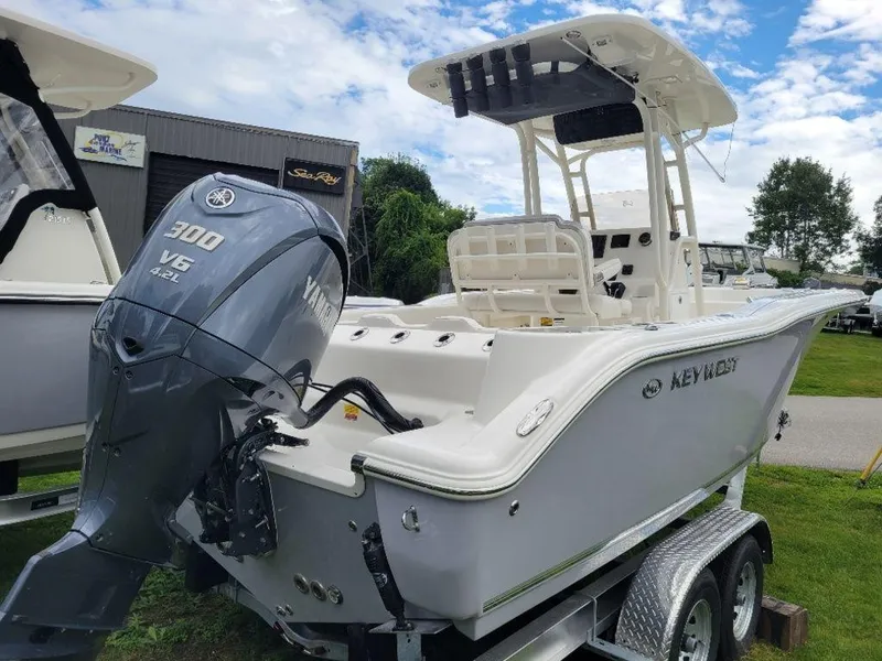 Slide: The Image of 2024 Key West 244 CC boat with Yamaha 300 V6 engine on trailer. - 4