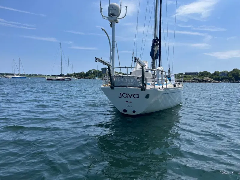 Slide: The Image of Sailboat "Java" on water, Nautor Swan 43, 1986 model, sunny day, calm sea. - 2