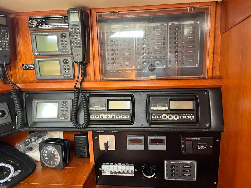 Slide: The Image of Control panel of a 1986 Nautor Swan 43 yacht with navigation and communication equipment. - 24