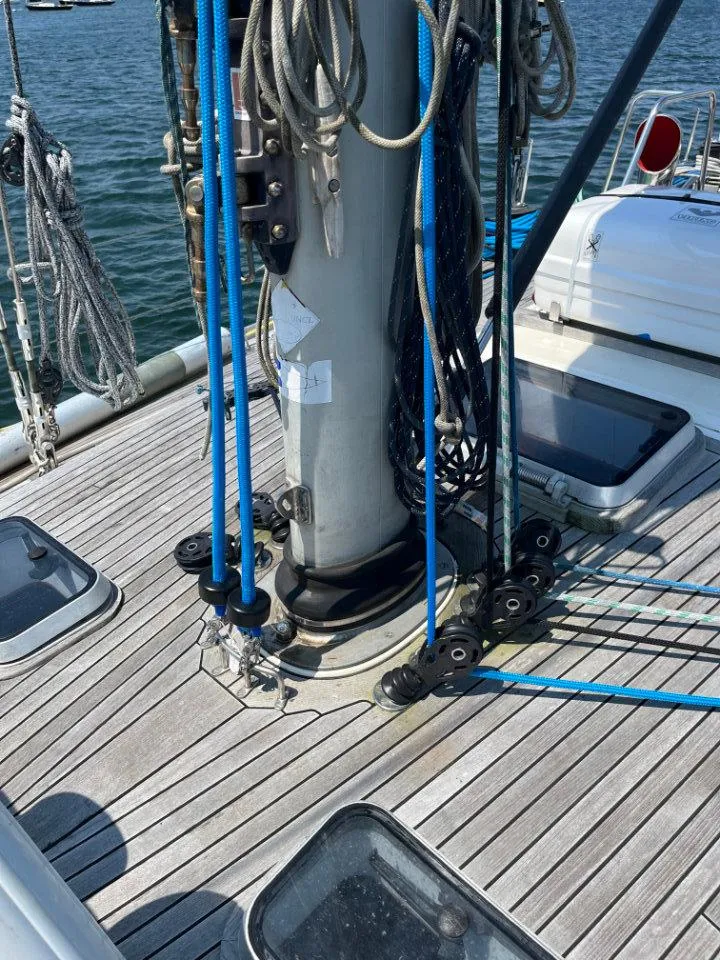 Slide: The Image of Deck of 1986 Nautor Swan 43 sailboat with rigging and hatches. - 7