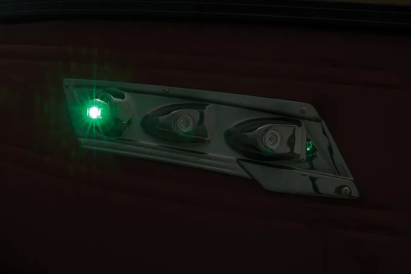 Slide: The Image of 2024 Regency 250 DL3 green navigation light on dark background. - 45