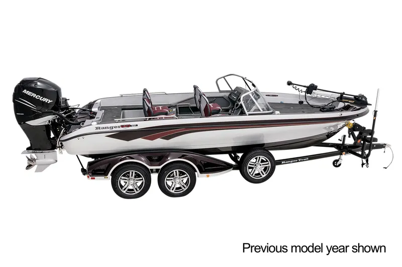 Slide: The Image of 2024 Ranger 621FS Cup-Equipped boat on trailer, parked on a concrete surface. - 3