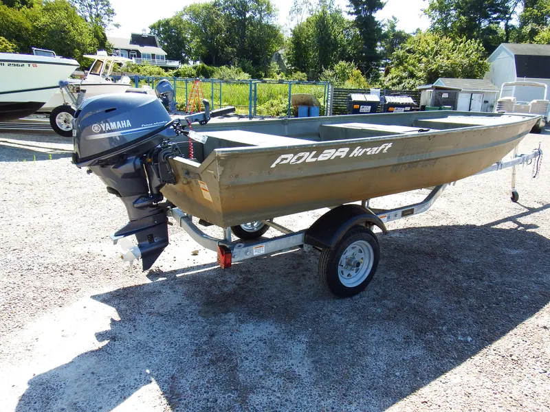 Slide: The Image of 2018 Polar Kraft Jon 1448 LW boat on trailer with Yamaha outboard motor. - 6