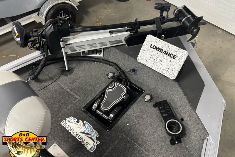 Slide: The Image of 2018 Polar Kraft TX 195 boat deck with Lowrance electronics and trolling motor. - 8