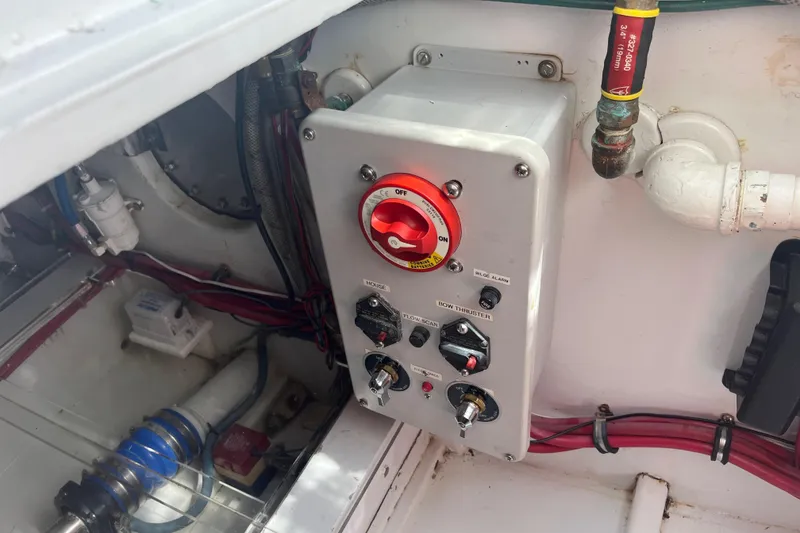 Slide: The Image of Control panel in the engine room of a 1985 Rybovich Walkaround boat. - 16