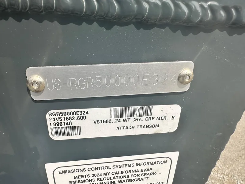 Slide: The Image of 2024 Ranger VS1682WT boat identification and emissions control labels. - 9