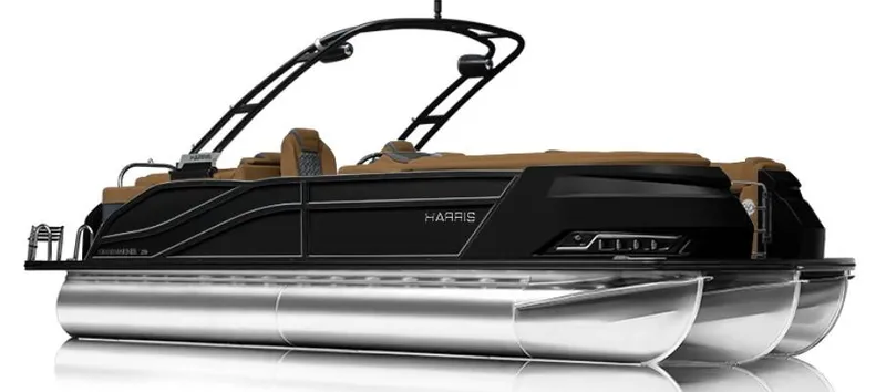 The Image of 2023 Harris FloteBote 250 Grand Mariner pontoon boat, sleek design, black and silver finish. - 0