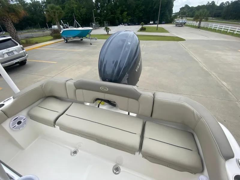 Slide: The Image of 2024 Key West 203 FS boat with Yamaha outboard motor, rear seating view. - 5