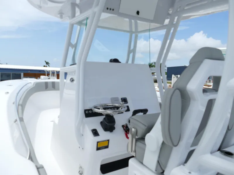 Slide: The Image of 2024 Cape Horn 31T Tournament boat interior with helm and seating. - 11