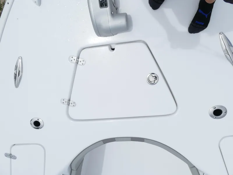 Slide: The Image of 2024 Cape Horn 31T Tournament boat deck with storage hatch and fittings. - 29