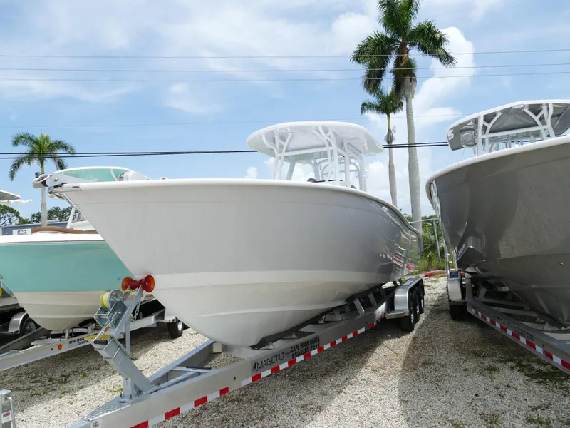 Slide: The Image of 2024 Cape Horn 31T Tournament boat on a trailer, ready for transport. - 3