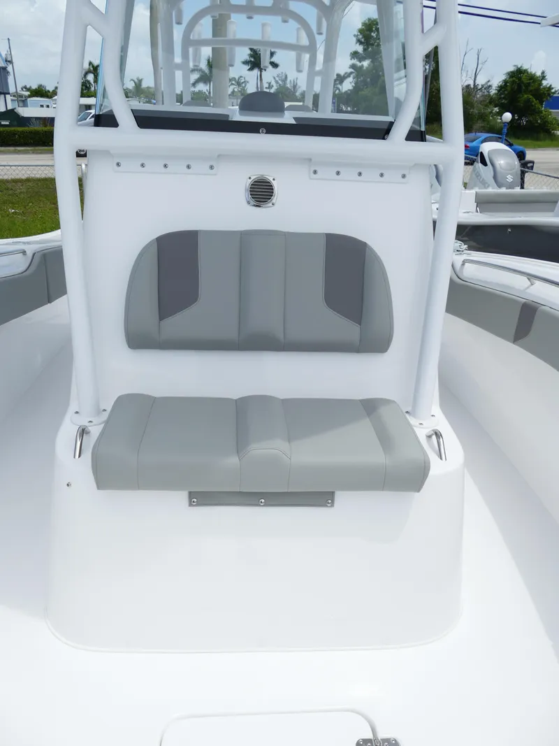 Slide: The Image of 2024 Cape Horn 31T Tournament boat seating area with gray cushions. - 39