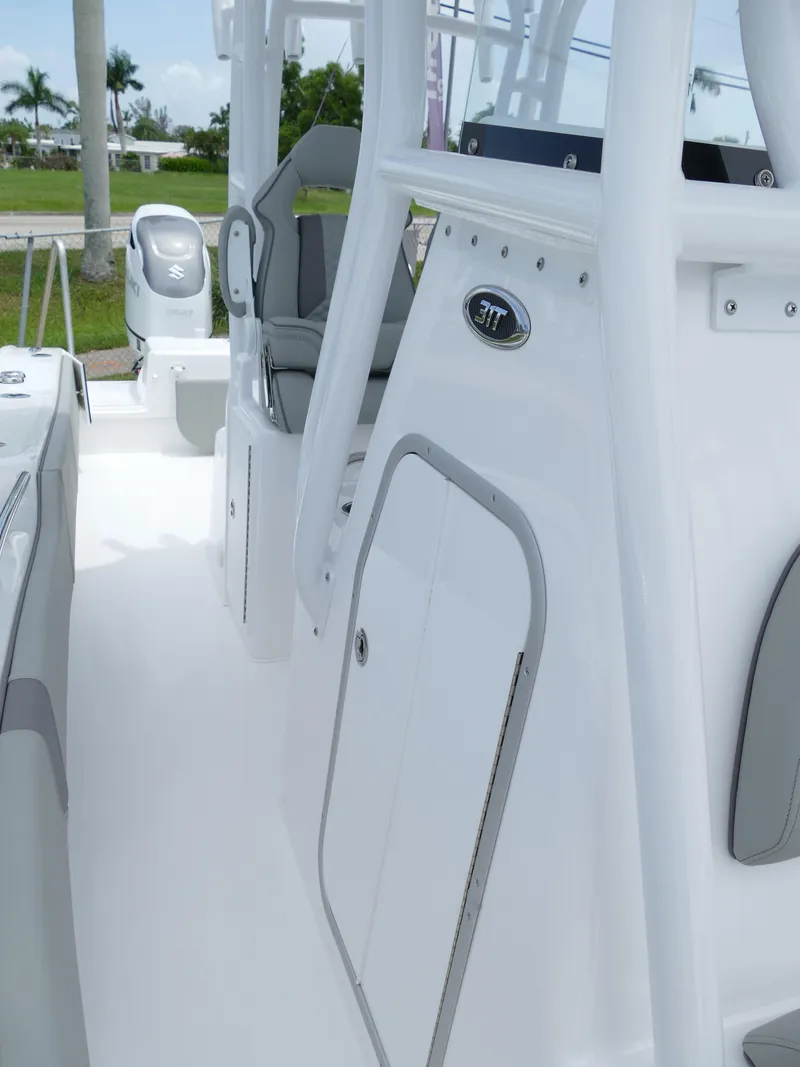 Slide: The Image of 2024 Cape Horn 31T Tournament boat interior with seating and storage compartments. - 44