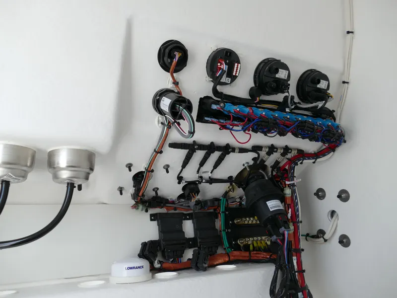 Slide: The Image of 2024 Cape Horn 31T Tournament boat wiring and electrical components. - 47