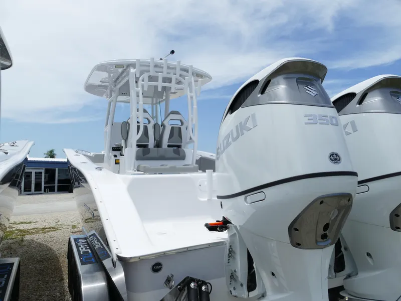 Slide: The Image of 2024 Cape Horn 31T Tournament boat with dual Suzuki 350 engines. - 8