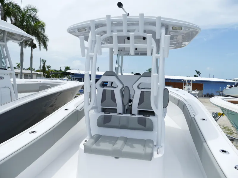Slide: The Image of 2024 Cape Horn 31T Tournament boat with dual seats and T-top. - 9