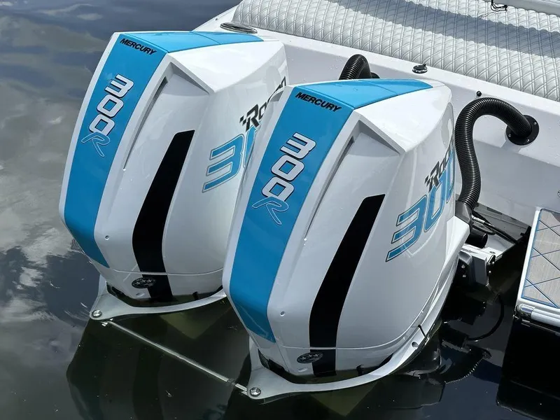 Slide: The Image of 2024 Velocity 290sc with twin Mercury 300R outboard engines. - 19