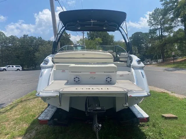 Slide: The Image of 2021 Cobalt R5 boat with rear view, parked on a trailer. - 5