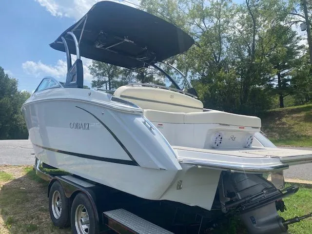 Slide: The Image of 2021 Cobalt R5 boat on trailer, rear view, outdoors. - 6