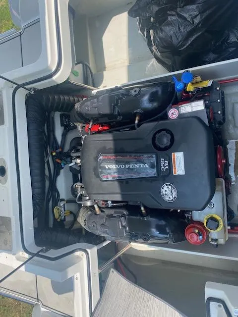 Slide: The Image of 2021 Cobalt R5 boat engine compartment with Volvo Penta engine. - 9