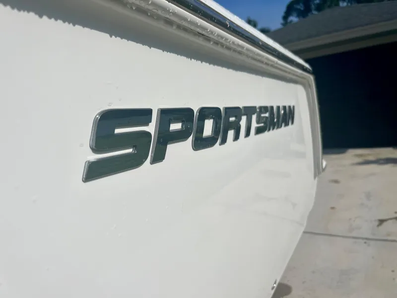 Slide: The Image of Close-up of 2015 Sportsman 232 boat logo in sunlight. - 22