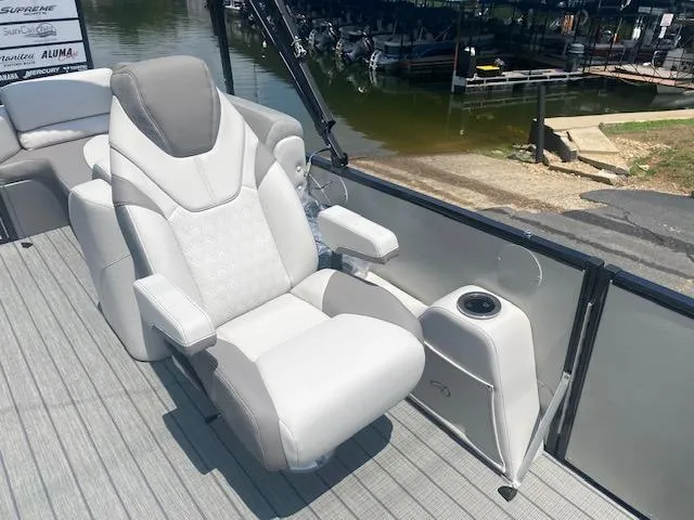 Slide: The Image of Luxurious seating on the 2023 Avalon Catalina 2385 Quad Lounger pontoon boat. - 13