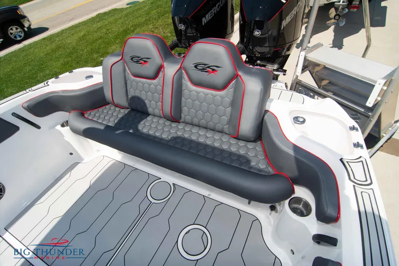 Slide: The Image of 2024 Glasstream 28 GSX Pro boat interior with cushioned seating and modern design. - 12