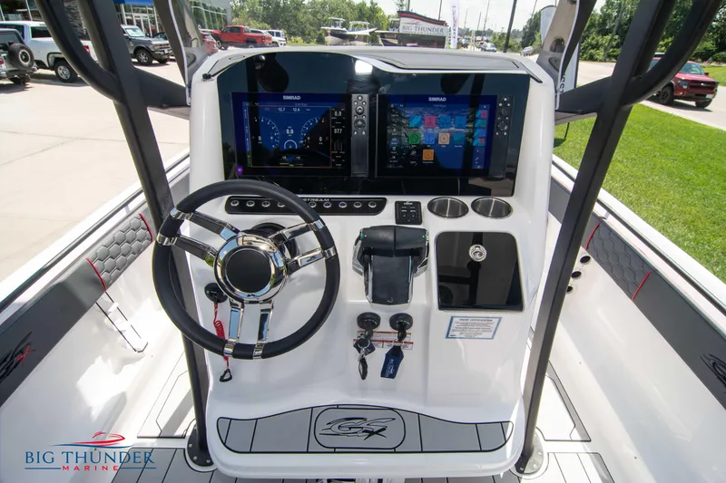 Slide: The Image of 2024 Glasstream 28 GSX Pro boat dashboard with advanced navigation and control systems. - 16