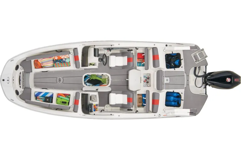 Slide: The Image of 2024 Tahoe T21 boat interior layout with storage compartments and seating. - 9