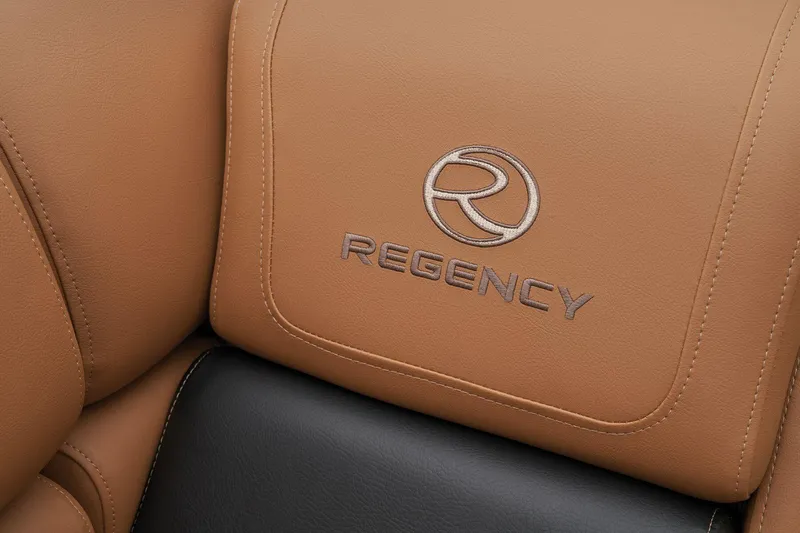 Slide: The Image of 2024 Regency 250 LE3 tan leather seat with embroidered logo - 21