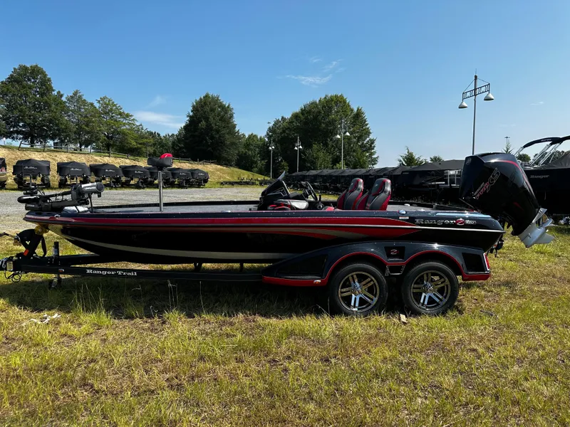 The Image of 2024 Ranger Z520R Ranger Cup Equipped bass boat on a trailer. - 0