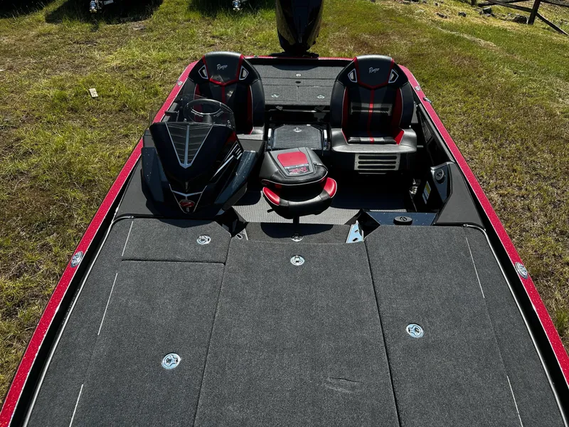 Slide: The Image of 2024 Ranger Z520R Ranger Cup Equipped bass boat with red and black interior. - 6