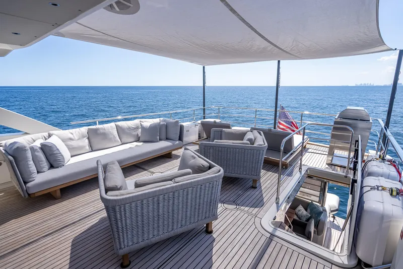 Slide: The Image of Luxurious 2022 Absolute Navetta 73 yacht deck with elegant seating and ocean view. - 19