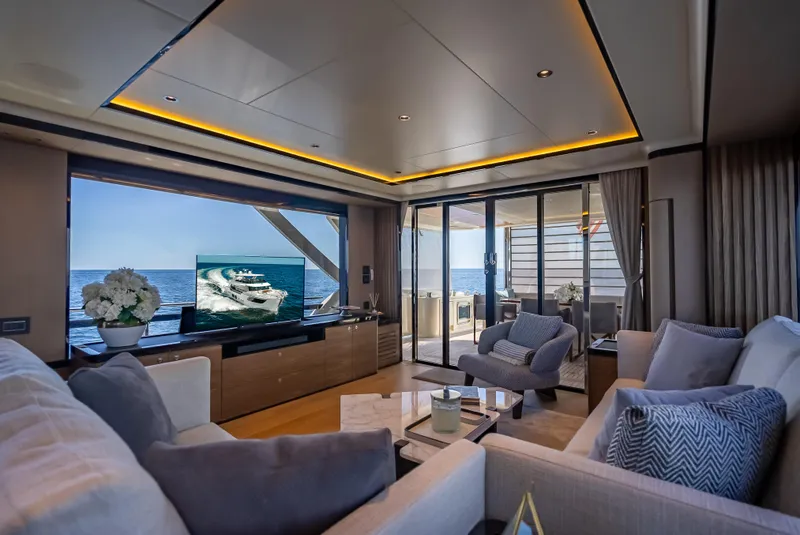 Slide: The Image of Luxurious interior of 2022 Absolute Navetta 73 yacht with ocean view and modern decor. - 24