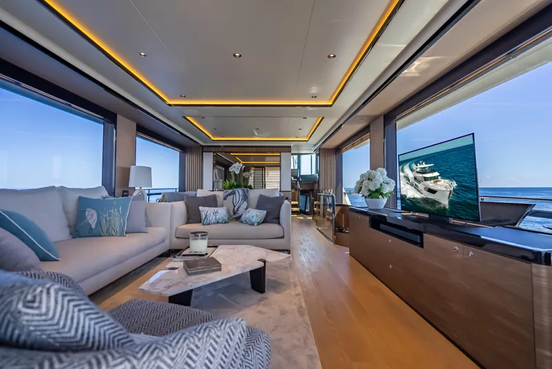 Slide: The Image of Luxurious interior of 2022 Absolute Navetta 73 yacht with elegant furnishings and ocean view. - 26