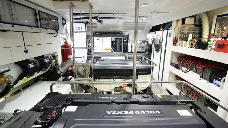 Slide: The Image of Engine room of 2022 Absolute Navetta 73 yacht with Volvo Penta engines and equipment. - 35
