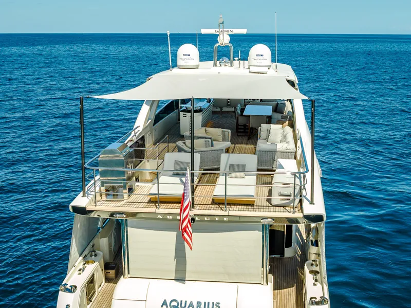 Slide: The Image of Luxury Absolute Navetta 73 yacht, 2022 model, with spacious deck and ocean backdrop. - 4