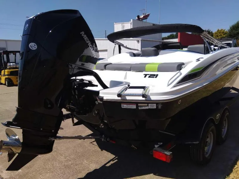 Slide: The Image of 2024 Tahoe T21 boat with Mercury outboard motor on trailer. - 3