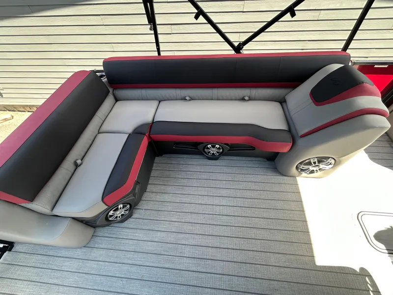 Slide: The Image of 2024 Avalon LSZ 2385 CRB boat interior with stylish seating and modern design. - 18